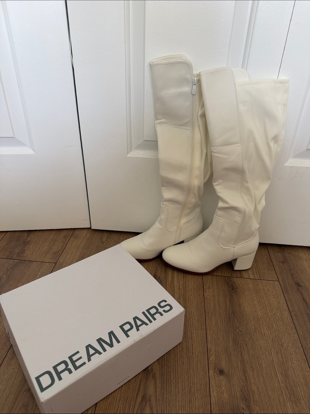 Dream Pairs Cream Over-the-Knee Block Heel Boots